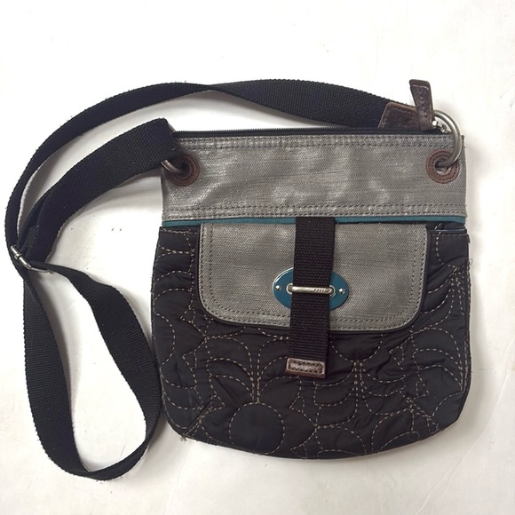 Fossil Key-Per Quilted Metallic Gray Leather Crossbody - Picture 1 of 16